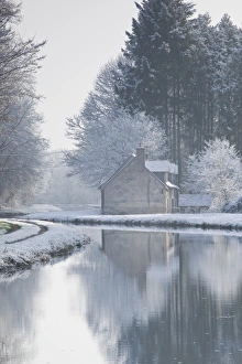 Loir Et Cher Prints: The Canal de Berry after a snow shower, Loir-et-Cher, Centre, France, Europe