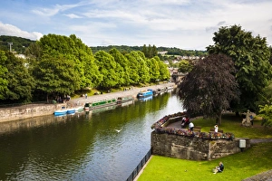 Canal boats on the River Avon, Bath, Avon and Somerset, England, United Kingdom, Europe