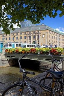 Drottningtorget Prints: Canal and city tram, Drottningtorget, Gothenburg, Sweden, Scandinavia, Europe