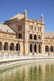 Public Park Prints: Canal running through the Plaza de Espana, Maria Luisa Park, Seville, Andalusia, Spain