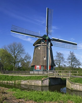 Wind Power Prints: Canal and thatched windmill at Edam, Holland, Europe