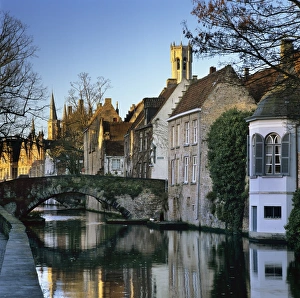 Belfry Prints: Canal view with Belfry in winter, Bruges, West Vlaanderen (Flanders), Belgium, Europe