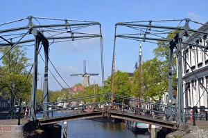Bascule Bridge Prints: Canals and windmills at Schiedam, Netherlands, Europe