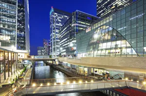 Docklands Prints: Canary Wharf at night, Docklands, London, England, United Kingdom, Europe