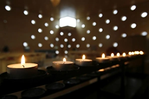 Images Dated 25th February 2007: Candles in Christus Hoffnung der Welt church, Vienna, Austria, Europe