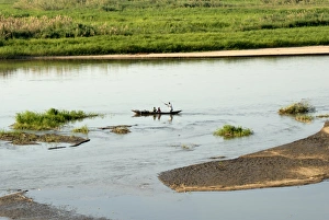Mozambique Prints: Canoe on the Zambezi River, Caia, Mozambique, Africa