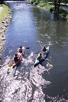 Vltava Prints: Canoeing on the Vltava River, Cesky Krumlov, Czech Republic, Europe