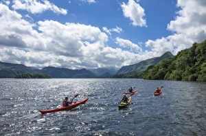 Weekend Activities Prints: Canoes on Derwentwater, view towards Borrowdale Valley
