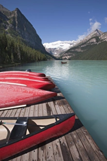 Medium Group Prints: Canoes for hire on Lake Louise, Banff National Park, UNESCO World Heritage Site