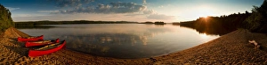 Images Dated 25th July 2007: Canoes on the lake shore at sunset, Algonquin National Park, Ontario, Canada, North America