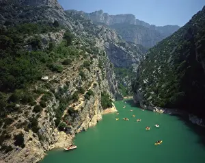 Canoeing Prints: Canoes and pedalos on the River Verdon in the Grand Canyon du Verdon near Lac de Ste Croix