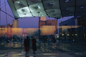 La Defense Prints: Under the canopy inside La Grande Arche at night, La Defense, Paris, France, Europe
