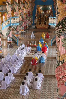 Dragon Prints: Caodaist service with priests, Cao Dai Holy See Temple, Tay Ninh, Vietnam, Indochina