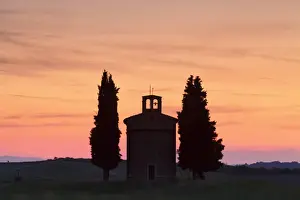 Siena Province Prints: Capella di Vitaleta at sunset, Val d Orcia (Orcia Valley), UNESCO World Heritage Site
