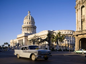 Automobiles Prints: Capitolio, Central Havana, Cuba, West Indies, Central America