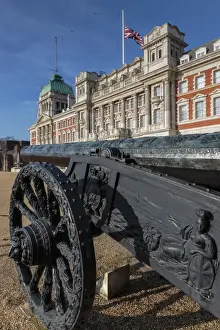 Whitehall Prints: Captured Turkish cannon, Union Flag at half mast on Old Admiralty Building
