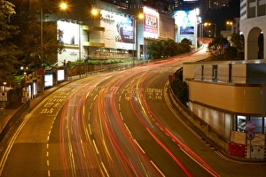 Motion Blur Prints: Car light trails on a busy road in Central, Hong Kong Island by night, Hong Kong
