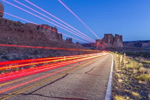 Freeways Prints: Car lights, Arches National Park, Moab, Utah, United States of America, North America