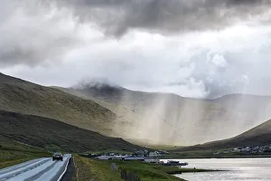 Meteorological Prints: Car on road to Hvalvik, Streymoy Island, Faroe Islands, Denmark, Europe