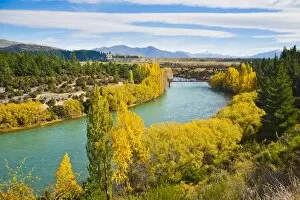 Images Dated 7th April 2011: Caravan crossing a bridge on the Clutha River in autumn, Wanaka, South Island, New Zealand, Pacific