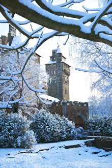 Cardiff Prints: Cardiff Castle, Bute Park in snow, Cardiff, Wales, United Kingdom, Europe