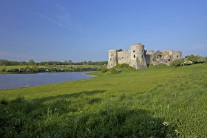 Carew Prints: Carew ruined castle in spring sunshine, Pembrokeshire National Park, West Wales