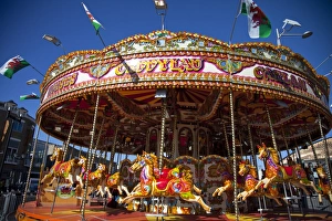 Fun Fairs Prints: Carousel in Cardiff, Wales, United Kingdom, Europe