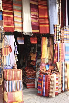 Cloth Prints: Carpet shop, Marrakech, Morocco, North Africa, Africa