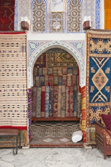 Choice Prints: Carpet shop in Marrakech souks, Morocco, North Africa, Africa