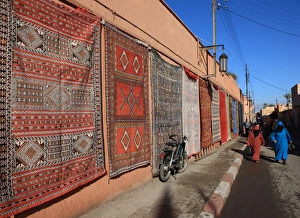 Side Walk Prints: Carpets for sale in the street, Marrakech, Morocco, North Africa, Africa