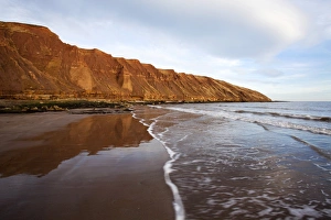 Sea Cliffs Prints: Carr Naze reflected on the wet sands