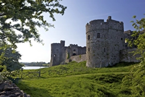 Carrew ruined castle in spring sunshine, Pembrokeshire National Park, Wales