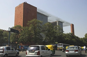New Delhi Prints: Cars on the road and the India Air building