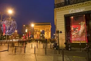 Images Dated 8th December 2009: Cartier store, Champs Elysees, and Arc de Triomphe, Paris, France, Europe