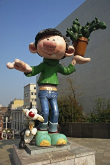 Humor Prints: Cartoon sculpture near Museum of Moving Image, Brussels, Belgium, Europe
