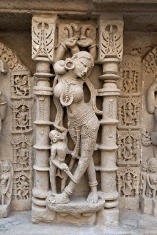 Gujarat Prints: Carved dancing girl on wall of Rani ki Vav, 11th century stepwell dedicated to Hindu