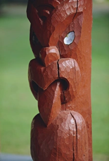 A carved figure or poupou in the replica village