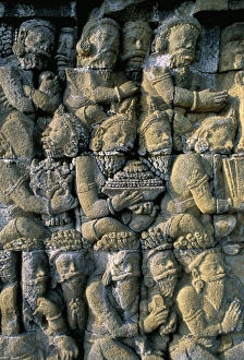 Borobodur Prints: Detail of the carved friezes dating from the 8th century AD