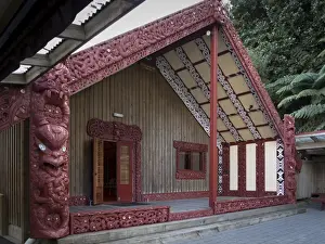 Wellington Prints: Carved Meeting House Te Tumu Herenga Waka on marae at Victoria University