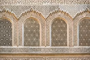 Moroccan Culture Gallery: Carved plaster wall, Ben Youssef Madrasa, 16th century Islamic College, UNESCO World Heritage Site