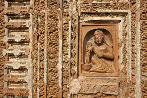 Terra Cotta Prints: Detail of carved rekha style facade of the 19th century Prataspeswar terracotta temple