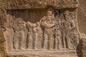 Typically Iranian Prints: Carved relief of the Investiture of Narse, 294-302 AD, to the lower right of