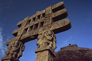 Gateways Prints: One of the four carved toranas (gateways) at Stupa One, Sanchi, UNESCO World Heritage Site