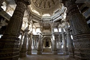 Images Dated 23rd November 2008: Carved white marble interior of Ranakpur Jain Temple, near Udaipur, Rajasthan