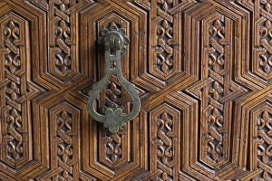 Door Knocker Prints: Detail of a carved wooden door in the Musee de Marrakech