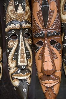 Disguise Prints: Carved wooden masks, Tampaksiring village, Bali, Indonesia, Southeast Asia, Asia