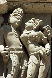 Carved Prints: Detail of carving of a couple on the Parsvanatha Temple