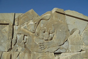 Hunt Prints: Carving of lion and bull on tripylon staircase