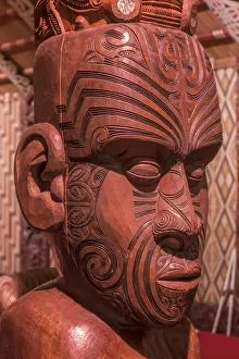 Australasia Prints: Carving in Maori Meeting House, Waitangi, Bay of Islands, North Island, New Zealand