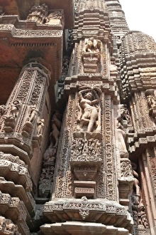 Bhubaneshwar Prints: Carving of woman on the vimana of the 11th century Rajarani temple